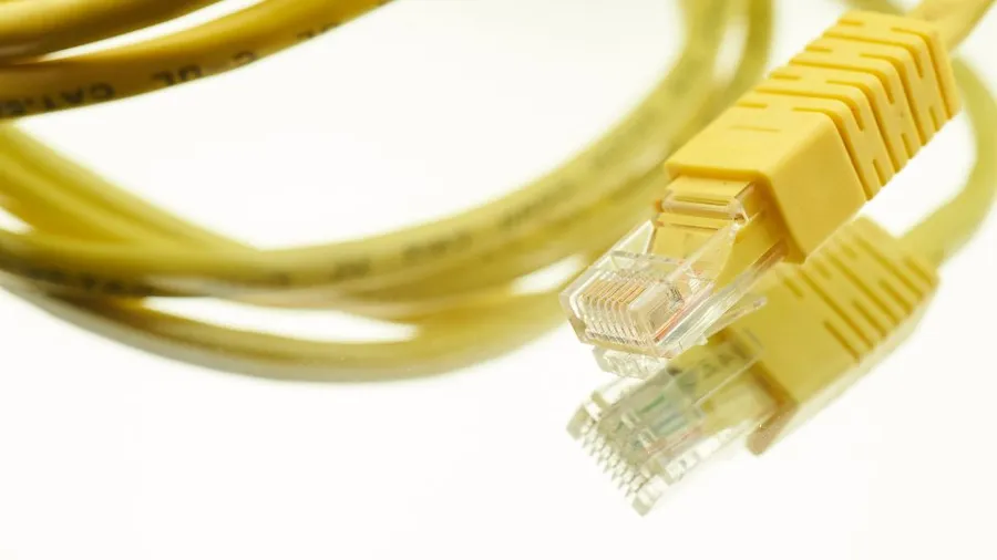 Yellow ethernet network cable with RJ45 connectors