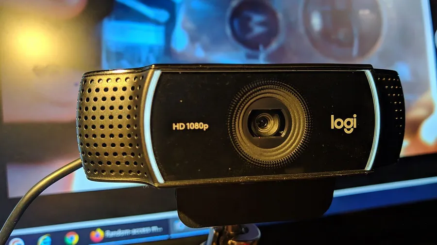 Logitech C922 webcam mounted in front of a computer screen