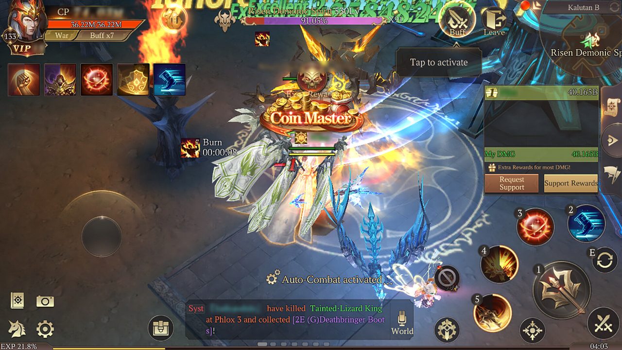 MU: Dark Epoch player character unleashing a skill in a dungeon with the game's interface around it